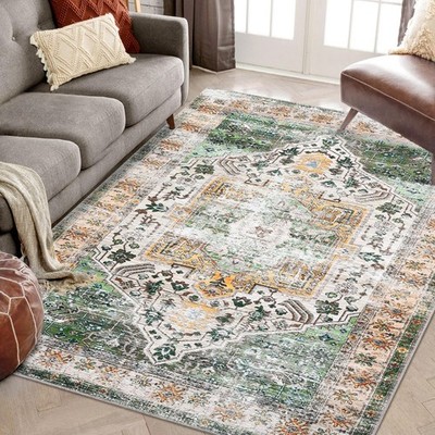 GarveeHome 5x7 Area Rug Green Multi Vintage Farmhouse