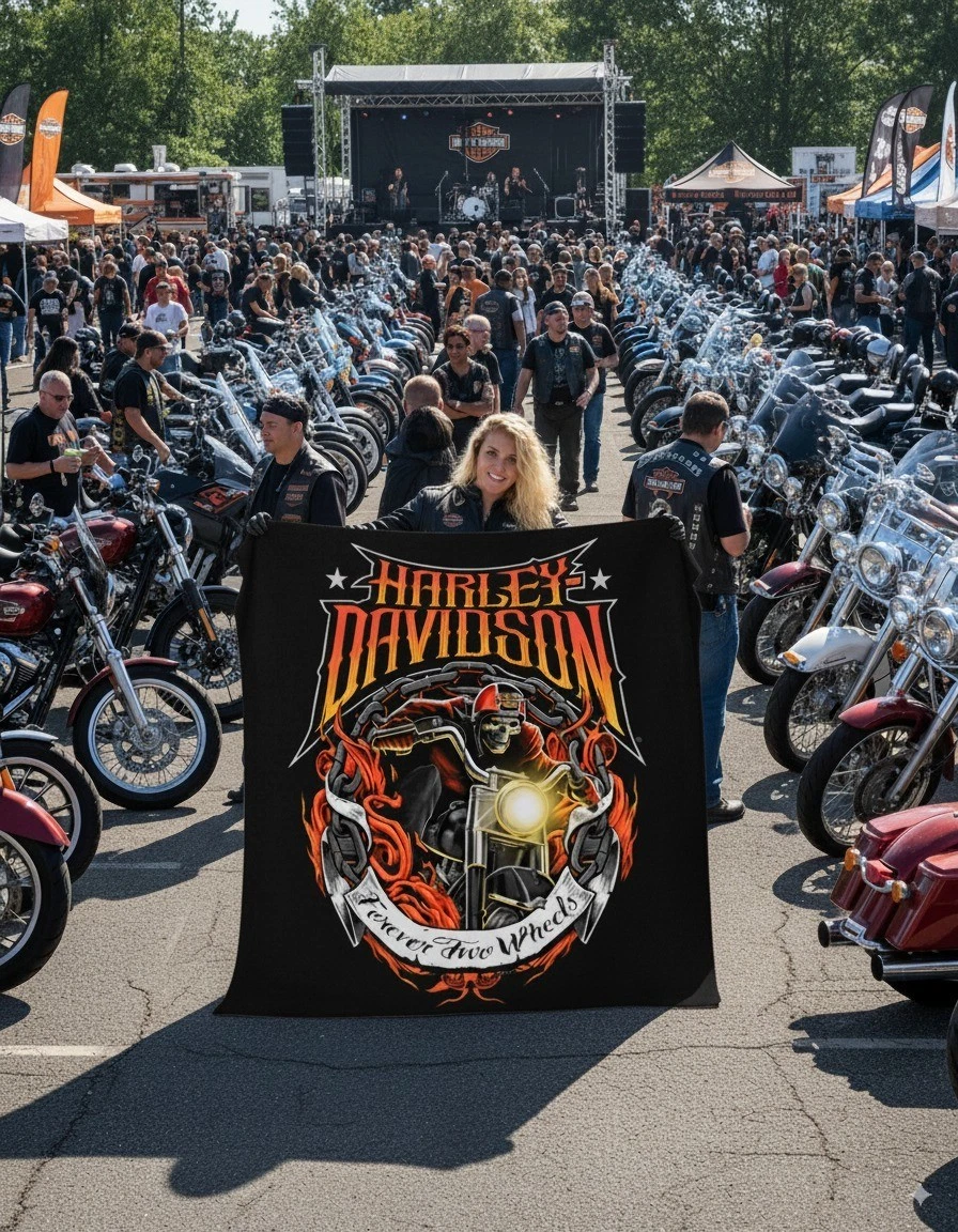 Forever Two Wheels Haarleyy Davidson Fleece Blanket for Bikers