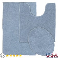 Cotton Bath Rug Set Non-Slip Backing Absorbent Durable Machine Washable 3 Piece