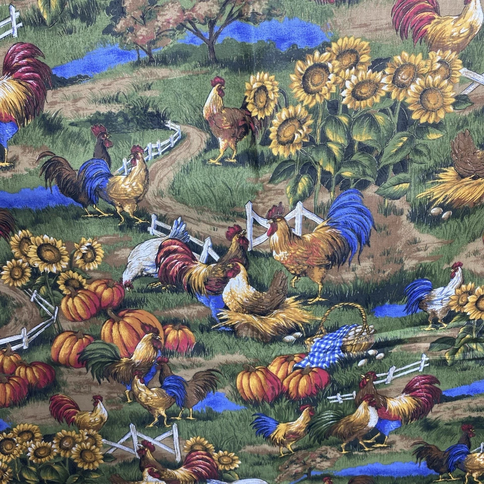 Tela de algodón Cranston pollos girasoles acolchado 2 yardas calabazas de campo de colección Foto 2 de 4