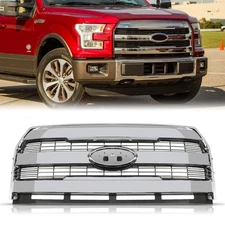 For 2015-2017 Ford F150 F-150 Front Upper Grille Grill W/O Camera Chrome