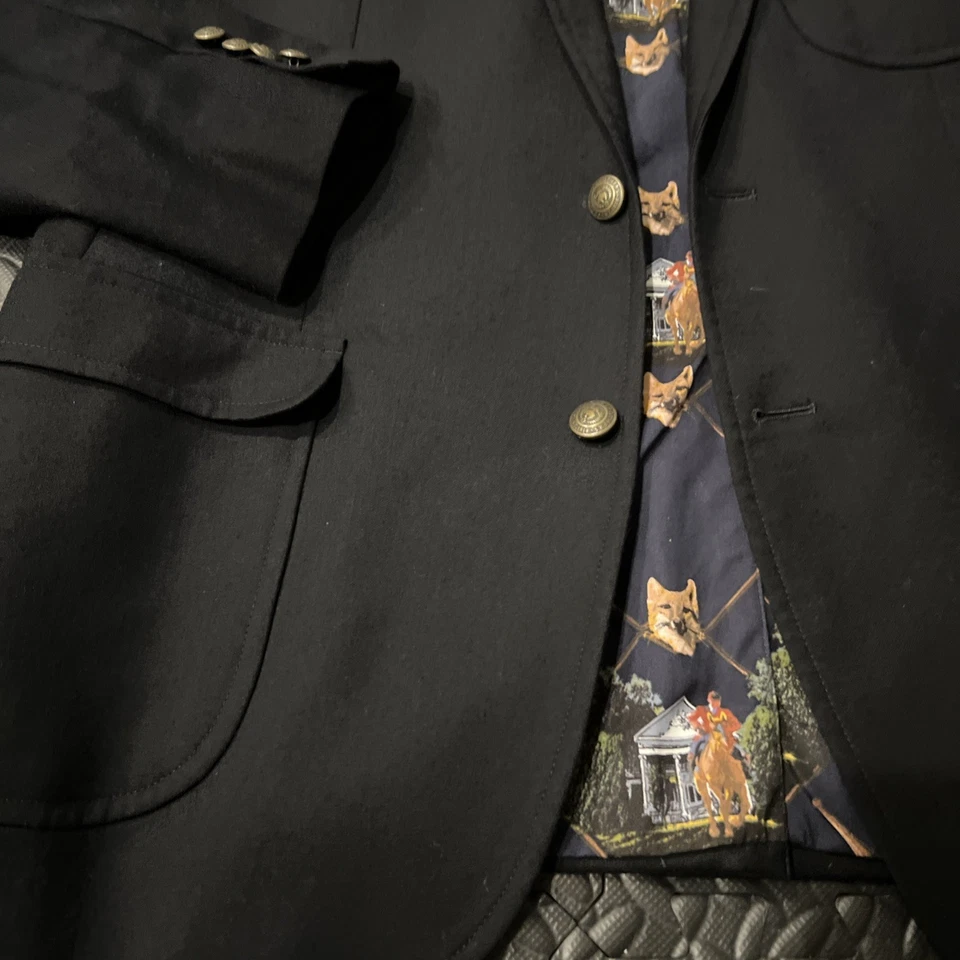 Blazer de franela azul marino Brooks Brothers X Social Primer raro con forro Fox-Hunt 41R Foto 2 de 4