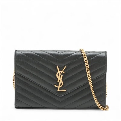 Saint Laurent Paris Cassandra Leather Chain Shoulder Bag Black 377828
