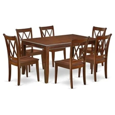 East West Furniture Dudley 7-piece Wood Dining Set w/ X-Back Chairs in Mahogany