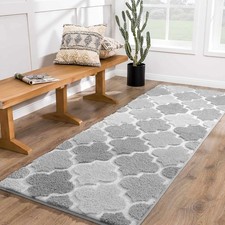 Shaggy Bath Rug Runner 24x60 Inches - Checkered Non-Slip Absorbent Machine