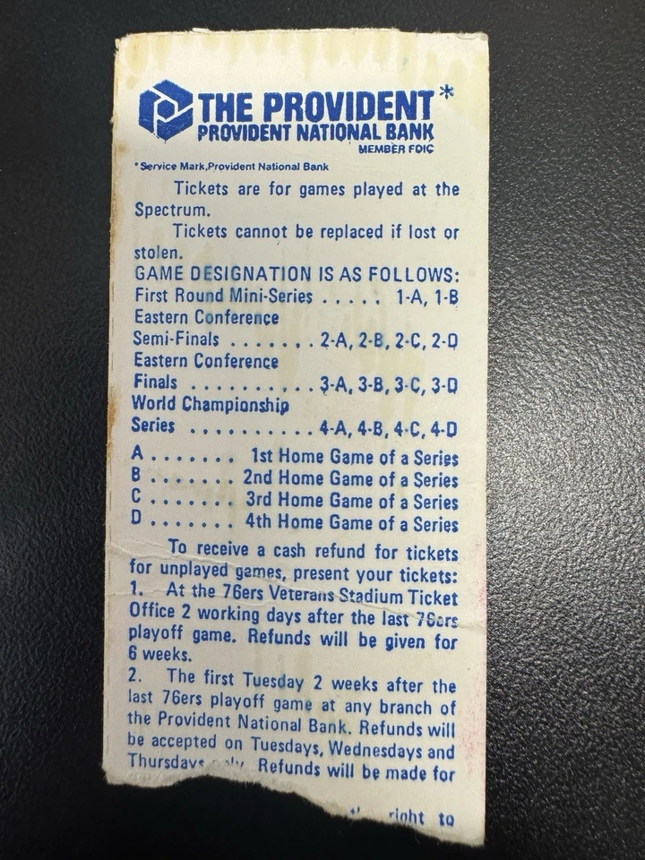 1983 Филадельфия 76ers плей-офф НБА билет заглушка - плей-офф 3-B - Изображение 2 из 2