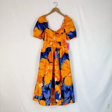 Tabitha Brown for Target Women's Puff Sleeve Tie Back Dress Size 14 Orange Blue 