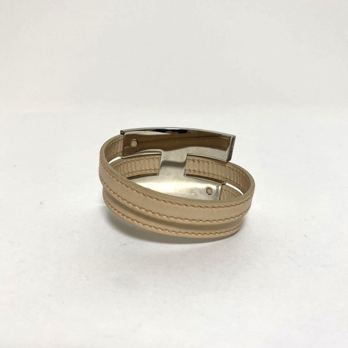 HERMES Beige Silver Puspus MM Bracelet Bangle Leather From Japan - Picture 2 of 9