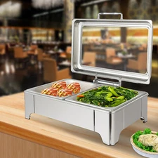 9.5qt Rectangle Buffet Chafing Dish Warmer Set Stainless Steel 35-80℃ Adjustable
