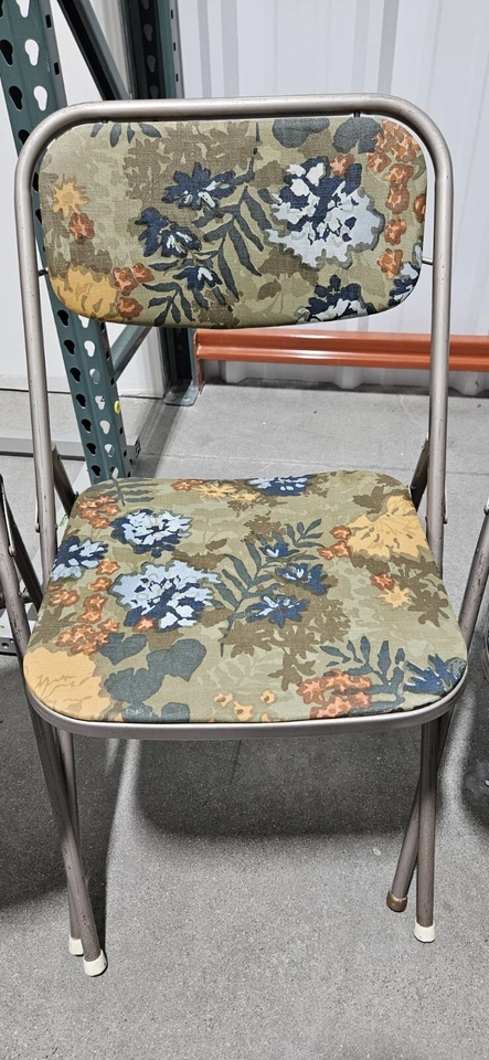 Juego de 4 Sillas Plegables Acolchadas Samsonite Verde Floral Años 60 MCM - Bonitas De Colección Foto 3 de 4