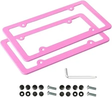 Pink License Plate Frame, 2 PCS License Plate Holder, Universal American Auto Li