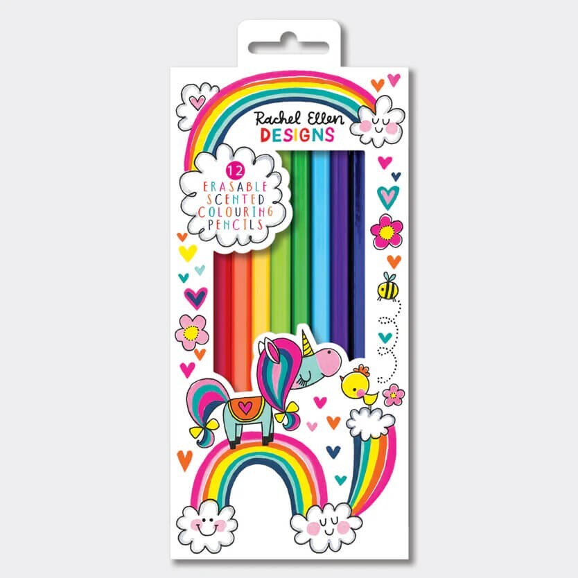 Unicorn Scented Pencils Colouring Erasable Fruity Smells - Pack 12 Rachel Ellen