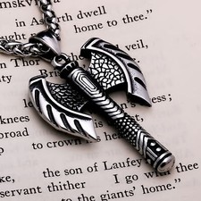 Viking Axe Double Head Pendant Necklace 316L Stainless Steel