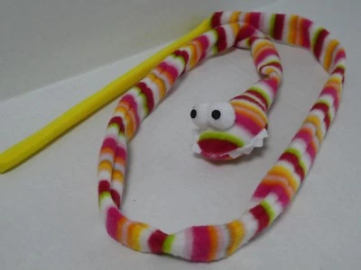 (W008) Cat Kitten Multi Coloured Stripey Snake Teaser Wand Activity Toy