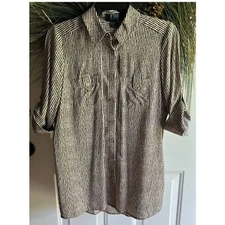 FDJ FRENCH DRESSING JEAN Women Black Beige Stripe Button Front Top Blouse