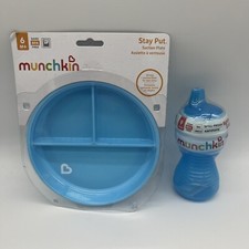 New 2-Piece Munchkin Stay Put Suction Plate  Spill-Proof Cup 6mo FreeS H