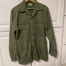 Vintage OG 507 Military Shirt Mens Size 15 1/5 x 33 or Small Medium Navy Seabee