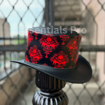 Black & Red Steampunk Cosplay Gothic Skull Leather Top Hat  display picture 1