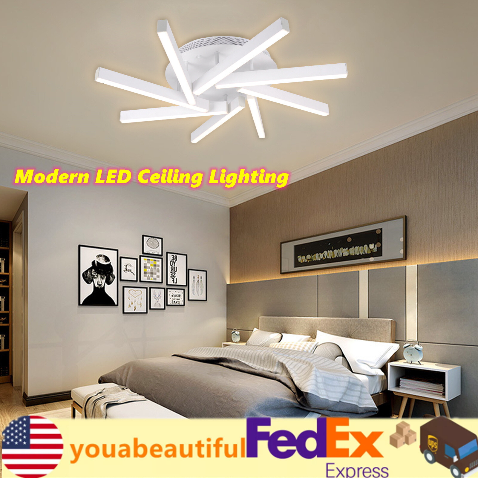 Modern LED Ceiling Lighting Remote Control Dimmable Light Fixture US