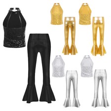 Kids Girls Vest And Trousers Ballroom Outfit Cheerleading Crop Top With Pants