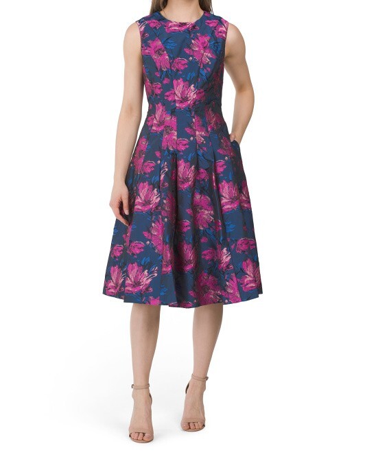 kay unger floral midi dress Kay Unger Layla Floral Embroidered Tea-Length Dress - Deep Navy
