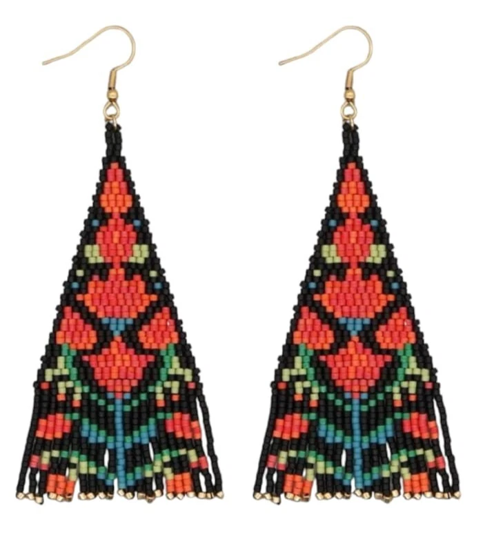 Pendientes Tribales Nativos Grandes Boho Americanos Semilla Cuentas Hecho a Mano Pendiente Foto 2 de 4