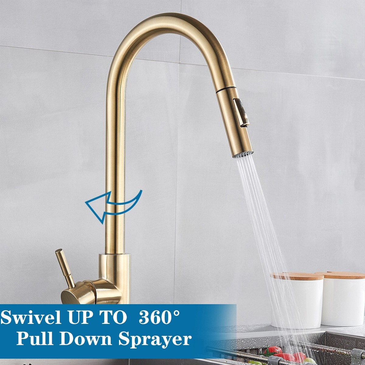 Keer Gold & Polished Chrome Single Handle Pull Down Kitchen Faucet with Soap Dispenser, 3 Modes Sprayer, Easy Assembly, Single Handle High Arc Stainless Steel Faucet