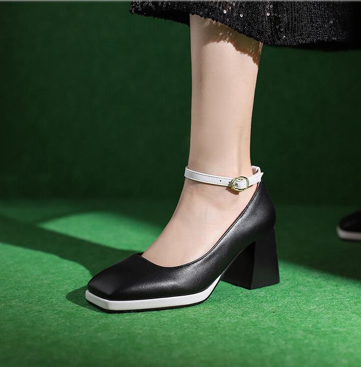 Women's Sweet Ankle Strap 7cm High Heel Shoes Splicing Women's Sweet Ankle Strap 7cm High Heel Shoes Splicing