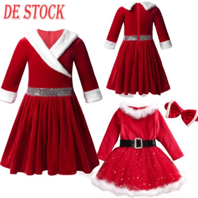 FREEBILY Kinder Mädchen Weihnachten Kleid A-Linie Kleid Langarm aus Samt Weihnachtskleid