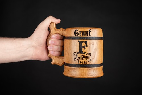 GROOMSMEN GIFTS Personalized Wooden Beer Mug Best Man Gift Ideas Stein Tankard - Picture 7 of 10