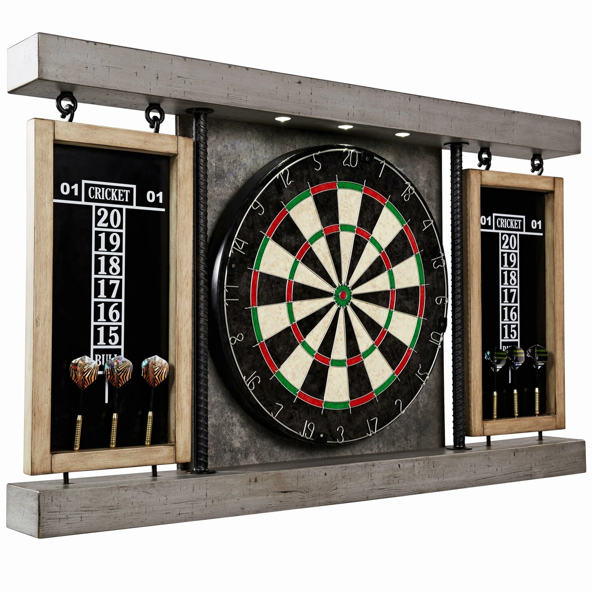 40 Dartboard Cabinet & Dart Board Set LED Lights 6 Steel Tip Darts and  Flights