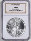 1991 1oz Silver American Eagle MS69 NGC 1861532-090