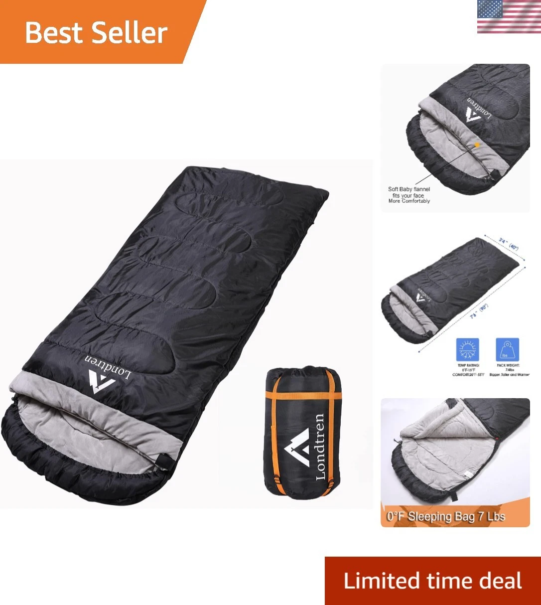 Large 0 Degree Sleeping Bags for Adults Cold Weather Sleeping Bag Camping Win...