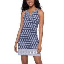 Magnolia Grace Women Blue Geometric Embroidered V-Neck Shift Dress M Excellent