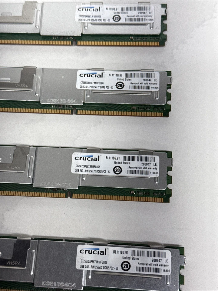 Crucial 8GB 4x2GB ct25672af667.m18fg0d6 240 Pin DDR2 Server Memory - Image 3 of 4