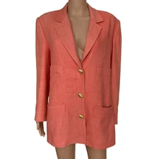 Carlisle vintage 100% silk blazer coral salmon textured herringbone weave sz 10