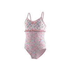 H M Girls Floral One Piece Swimsuit Pink Blue Ruffle Bow Size 6 8