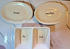 Rae Dunn 3 pc Serving Set. Dip/Dunk dip bowl. Plates: Devour &amp; More Please
