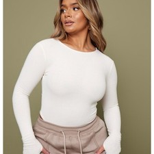 PrettyLittleThing Women's Ivory Long Sleeve Bodysuit Size 14