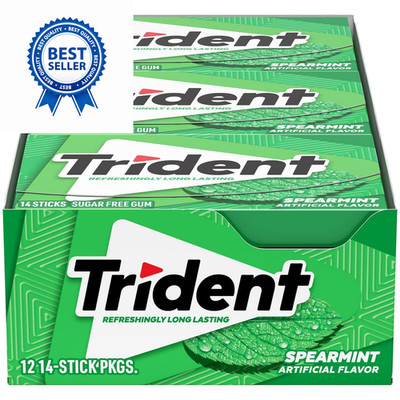 Trident Spearmint Sugar-Free Chewing Gum, 12 14 Count (Pack of 12), 12 packs