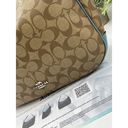 Coach F29209 borsa hobo tracolla kaki/blu firma rivestita pelle tela certificato di autenticità - Foto 3 di 16