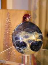 Glaskunst Eisch Glaskugel Dekokugel Unikat Kunsthandwerk blau gold Vintage 70er