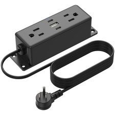2 Pack Wall Mount Power Strip with USB Ports, Under Desk Mountable Power Stri...