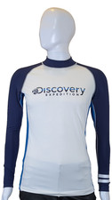 Discovery Expedition Rash Guard Long Sleeve Surf Swim Shirt White Blue 19.5x27.5