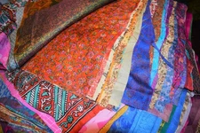 100g Lot Silk Vintage Sari Fabric remnants scrap Bundle Long stripes