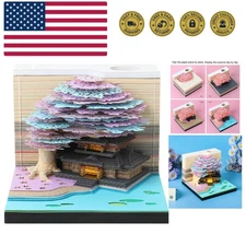 3D Memo Pad 260 Sheets Purple Tree House Notepad with Light Kawaii Sticky Not...