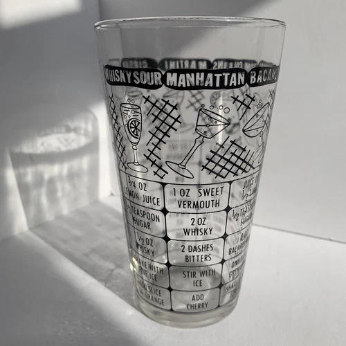 VTG MCM Cocktail Drink Recipe Mixing Shaker Federal Glass Martini Bacardi Gibson
