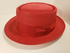 BILTMORE MILAN STRAW PORK PIE HAT RED SIZE 55 / 6 7/8 MADE IN CANADA
