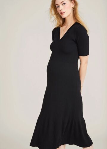 Hatch Maternity ABITO DONNA THE VIVIENNE nero lavorato a maglia cotone taglia 1 (S/4-6) NUOVO - Foto 1 di 8