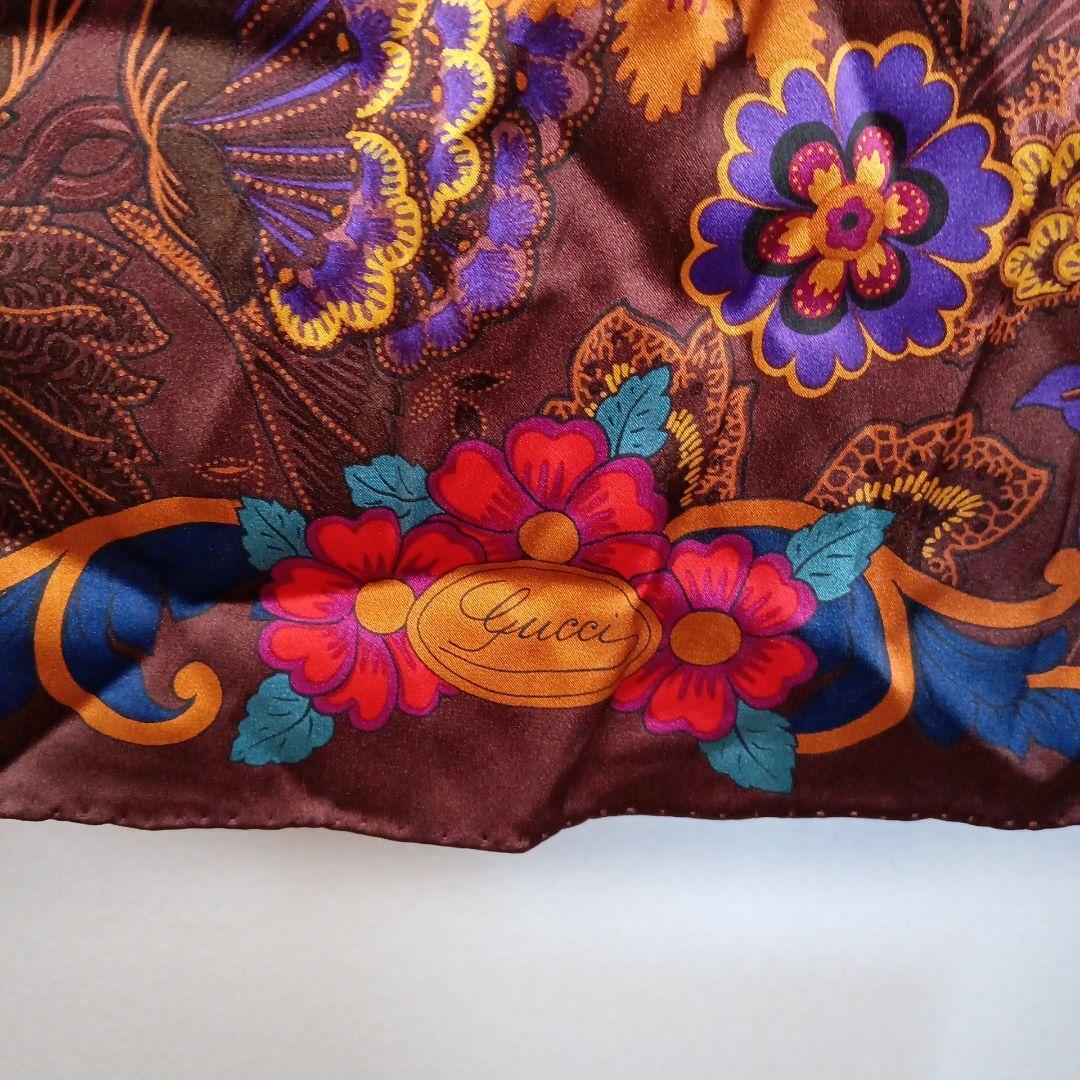 GUCCI Silk Scarf Floral Pattern Multicolor L(34.6… - image 15